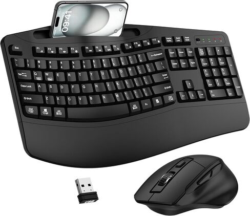 Wireless Keyboard and Mouse Combo, 2.4G Ergonomic Wave Keys(Black) in Saudi Arabia