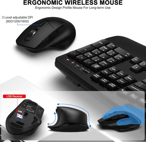 Wireless Keyboard and Mouse Combo, 2.4G Ergonomic Wave Keys(Black) in Saudi Arabia