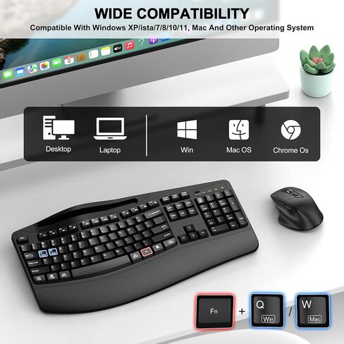 Wireless Keyboard and Mouse Combo, 2.4G Ergonomic Wave Keys(Black) in Saudi Arabia