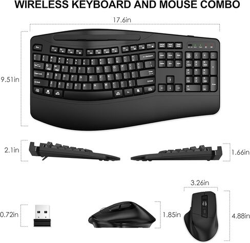 Wireless Keyboard and Mouse Combo, 2.4G Ergonomic Wave Keys(Black) in Saudi Arabia