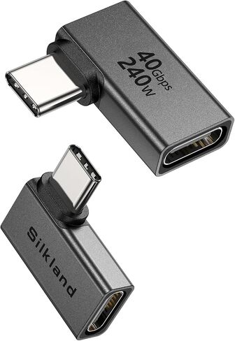 Silkland 40Gbps USB C 90 Degree Right Angle Adapter 2 Pack, 240W USB4 | Male to Female Extender, 8K@60Hz, Thunderbolt 4/3, Steam Deck, ROG Ally, MacBook, Switch 2, iPhone 17/16, Quest 3 VR in Saudi Arabia