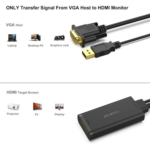 BENFEI VGA to HDMI Adapter, 1080P Converter with Audio from Computer/Laptop VGA Source to HDMI TV/Monitor in Saudi Arabia
