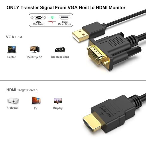 BENFEI VGA to HDMI Cable with Audio, 6 Feet 1080P Cable from VGA Computer/Laptop to HDMI Monitor/TV(Not Bidirectional) in Saudi Arabia
