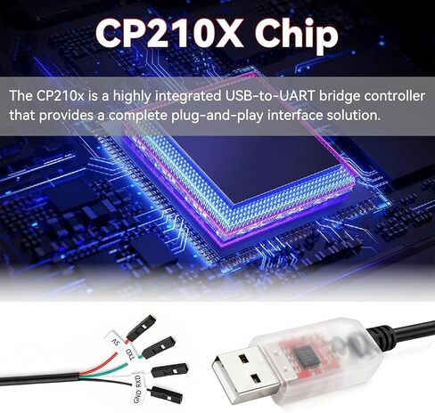 CP2102 USB to TTL Serial Adapter Cable, USB 2.0 to UART Converter 4 Pin (TXD RXD GND 5V), 3ft/95cm Long, 3.3V TTL Signal for Arduino, Raspberry Pi, ESP8266, ESP32 (1pcs) in Saudi Arabia