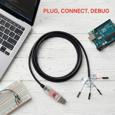 CP2102 USB to TTL Serial Adapter Cable, USB 2.0 to UART Converter 4 Pin (TXD RXD GND 5V), 3ft/95cm Long, 3.3V TTL Signal for Arduino, Raspberry Pi, ESP8266, ESP32 (1pcs) in Saudi Arabia
