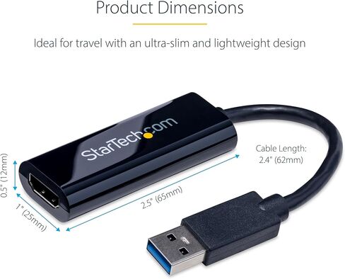 StarTech USB-A 3.0 to HDMI Converter, 1080p60, Windows Driver Required, TAA | USB 5Gbps, Single monitor, 2ch audio, Full HD, Windows X86/X64/ARM only, No macOS ChromeOS or Linux in Kuwait