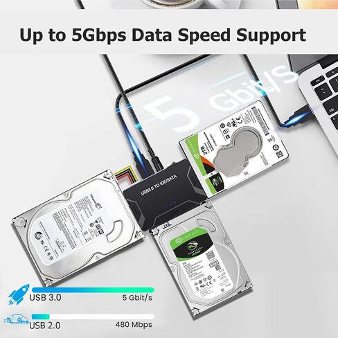 SATA IDE to USB 3.0 Adapter for 2.5" 3.5" SSD HDD 5Gbps Hard Drive Reader | Hard Drive Adapter with 2 IDE + 1 SATA Access, Plug & Play, External Ultra Recovery with 12V Adapter, Support UASP in Saudi Arabia