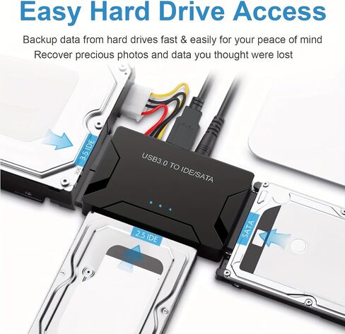 SATA IDE to USB 3.0 Adapter for 2.5" 3.5" SSD HDD 5Gbps Hard Drive Reader | Hard Drive Adapter with 2 IDE + 1 SATA Access, Plug & Play, External Ultra Recovery with 12V Adapter, Support UASP in Saudi Arabia