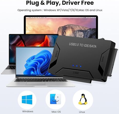 SATA IDE to USB 3.0 Adapter for 2.5" 3.5" SSD HDD 5Gbps Hard Drive Reader | Hard Drive Adapter with 2 IDE + 1 SATA Access, Plug & Play, External Ultra Recovery with 12V Adapter, Support UASP in Saudi Arabia