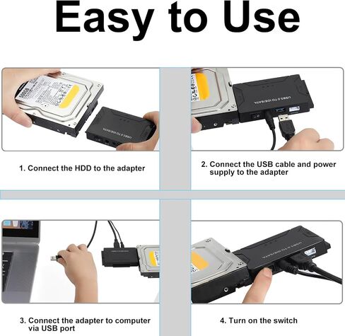 SATA IDE to USB 3.0 Adapter for 2.5" 3.5" SSD HDD 5Gbps Hard Drive Reader | Hard Drive Adapter with 2 IDE + 1 SATA Access, Plug & Play, External Ultra Recovery with 12V Adapter, Support UASP in Saudi Arabia