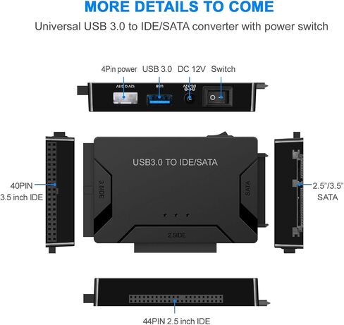 SATA IDE to USB 3.0 Adapter for 2.5" 3.5" SSD HDD 5Gbps Hard Drive Reader | Hard Drive Adapter with 2 IDE + 1 SATA Access, Plug & Play, External Ultra Recovery with 12V Adapter, Support UASP in Saudi Arabia