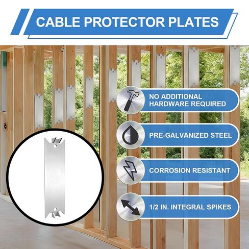 6 Inch Nail Plates Protection Shield for Wood Studs, Cable Wire Protector | 80 Pack, Rust-Resistant Metal Anti-Nail Plates with Pointed Prong for Plumbing & Wiring Protection, 6" x 1.5" in Saudi Arabia