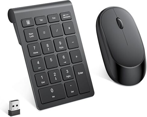 Lekvey Wireless Number Pad, Numeric Keypad and Mouse Combo | 22 Keys & Mouse Set, Share One 2.4G USB, Compact Portable Slim, 10 Key Numpad, for Laptop, Mac, Notebook, PC, Computer, Black in Saudi Arabia