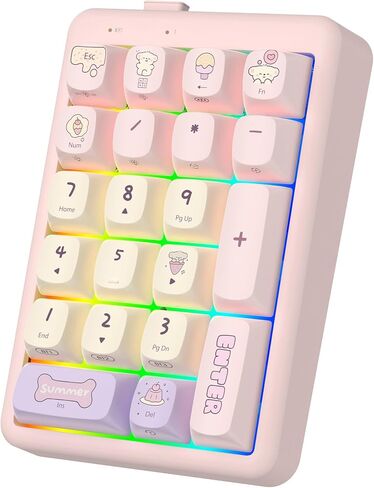 Wireless Number Pad Keyboard Mechanical Numpad Numeric Keypad for Laptop | Bluetooth Creamy 10 Key RGB Portable Cute Financial Accounting Rechargeable for Windows, PC, BT5.0/2.4G, Pink S21 in Saudi Arabia