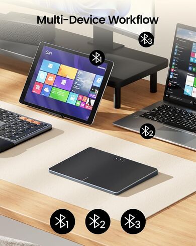 لوحة تتبع بلوتوث ProtoArc T1 Plus لنظام التشغيل Win 11/10، رمادي أسود | سطح لمس كبير مقاس 6.4 بوصات، يدعم التبديل بين 3 أجهزة عبر البلوتوث. لا حاجة إلى جهاز استقبال USB. قابل لإعادة الشحن ومتعدد الإيماءات. in Kuwait
