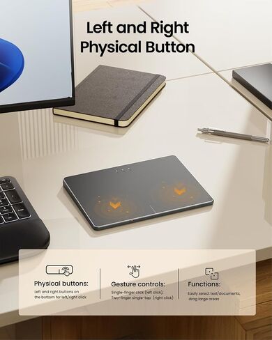 لوحة تتبع بلوتوث ProtoArc T1 Plus لنظام التشغيل Win 11/10، رمادي أسود | سطح لمس كبير مقاس 6.4 بوصات، يدعم التبديل بين 3 أجهزة عبر البلوتوث. لا حاجة إلى جهاز استقبال USB. قابل لإعادة الشحن ومتعدد الإيماءات. in Kuwait