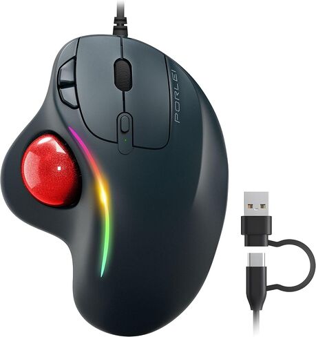 Wired Trackball Mouse with RGB Lighting, Ergonomic Thumb Control to Reduce Muscle Strain, 5 Adjustable DPI, Dual USB-C & USB-A Connectivity, Compatible with PC, Laptop, Mac, Windows-Blue in Saudi Arabia
