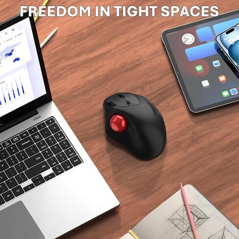 EDJO Wireless Trackball Mouse, Ergonomic Mouse with 30° Tilt, 5 DPI, Red | Thumb control, 3-device Bluetooth/2.4G, up to 160h battery, Type-C rechargeable, stays in place, removable ball, easy cleanup in Saudi Arabia