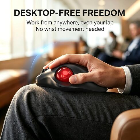 EDJO Wireless Trackball Mouse, Ergonomic Mouse with 30° Tilt, 5 DPI, Red | Thumb control, 3-device Bluetooth/2.4G, up to 160h battery, Type-C rechargeable, stays in place, removable ball, easy cleanup in Saudi Arabia