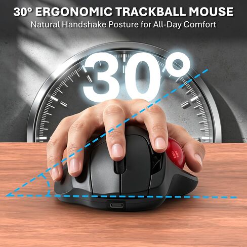 EDJO Wireless Trackball Mouse, Ergonomic Mouse with 30° Tilt, 5 DPI, Red | Thumb control, 3-device Bluetooth/2.4G, up to 160h battery, Type-C rechargeable, stays in place, removable ball, easy cleanup in Saudi Arabia