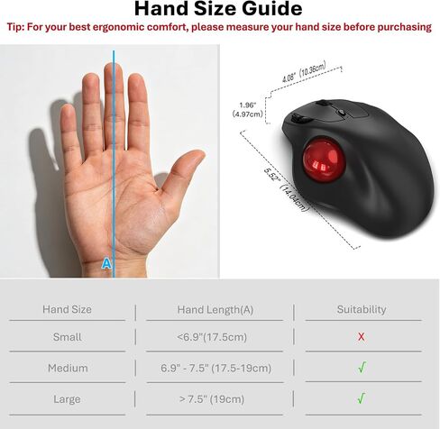 EDJO Wireless Trackball Mouse, Ergonomic Mouse with 30° Tilt, 5 DPI, Red | Thumb control, 3-device Bluetooth/2.4G, up to 160h battery, Type-C rechargeable, stays in place, removable ball, easy cleanup in Saudi Arabia