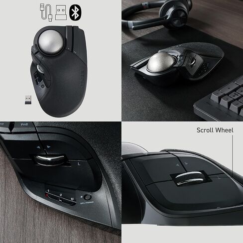 ELECOM Huge Plus Wireless Trackball Mouse, Ergonomic 52mm Large Ball, Multi-Connection Bluetooth, 2.4GHz Wireless, Wired, 10 Programmable Buttons, Rechargeable, Silent Clicks, for Windows PC Mac iPad in Saudi Arabia