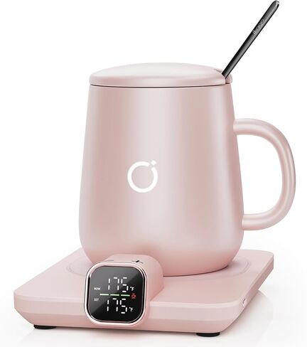 Coffee Cup Warmer & iKago Mug Set, 1℉ Precise Temp Control Mug Warmer | Auto Shut Off, Infrared Sensor, Dual Temp Display, ℉/℃ Optional, 15oz Mug with Spoon & Lid Included, Gifts for Men Women in Saudi Arabia