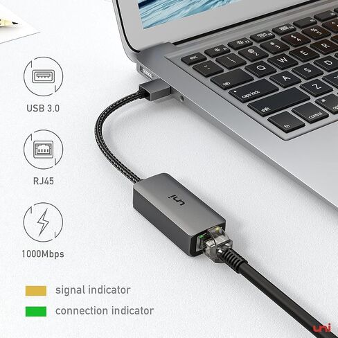 uni USB إلى محول إيثرنت، محول USB 3.0 مجاني إلى جيجابت إيثرنت | شبكة LAN بسرعة 100/1000 ميجابت في الثانية، محول إنترنت RJ45 متوافق مع أجهزة الكمبيوتر المحمول، MacBook، Surface، الكمبيوتر الشخصي الذي يعمل بنظام Windows، XP، Mac/Linux in Kuwait