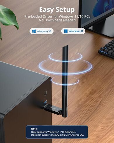 BrosTrend 2-in-1 USB WiFi Bluetooth Adapter for PC, WiFi-6 AX900 + BT 5.4 | Long Range WiFi and Bluetooth Adapter, Dual Band 5GHz 600Mbps + 2.4GHz 286Mbps, 6dBi High Gain Antenna, Support Windows 11/10 in Saudi Arabia