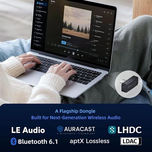 Questyle QCC Dongle Pro2 [MFi Certified] USB-C Bluetooth 6.1 Audio Adapter | Bluetooth Transmitter with LE Audio, LDAC,LHDC,aptX Lossless&aptX-Adaptive,Auracast, Wireless Dongle for PS5/Headphones/PC in Saudi Arabia