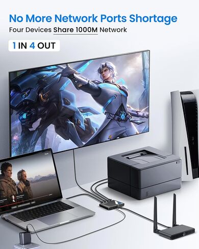 مقسم إيثرنت NEWCARE من 1 إلى 4 مع كابل LAN بطول 3.3 قدم، سرعة عالية 1000 ميجابت في الثانية | موزع إنترنت 1 في 4 مخرج [4 أجهزة شبكية في وقت واحد] موزع شبكة جيجابت متعدد المنافذ RJ45 لـ Cat5e/6/7/8 in Kuwait