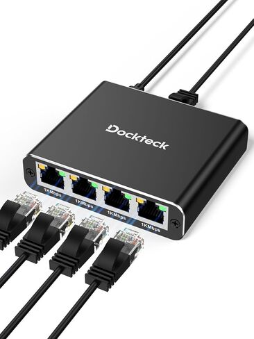 Dockteck Ethernet Splitter 1 to 4 1000Mbps Plug & Play Internet Splitter | Aluminum Alloy Case, High Speed Ethernet Cable Splitter with USB C Power Cable for Cat5/5e/6/7/8 Cable in Saudi Arabia