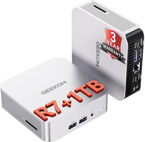 GEEKOM A8 Mini PC, Ryzen 7 8745HS, 16GB DDR5 Upgradeable RAM, 1TB SSD | Creator & Office, USB4, Up to 128GB RAM, 4x 4K Display, 8K, WiFi 6E, 2.5G LAN, SD Card Slot, Business Ready, 3-Year Coverage in Saudi Arabia