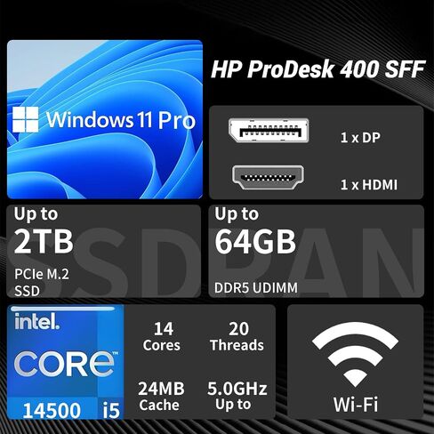HP ProDesk 400 G9 SFF Business Desktop, 14th Gen Intel Core i5-14500, 32GB DDR5, 1TB SSD,Wi-Fi, HDMI,DP, RJ-45, Support 2-Monitor 4K, Wired Keyboard & Mouse, Windows 11 Pro, 64GB Flash Drive Bundle in Saudi Arabia