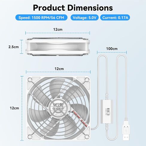 aceyoon 120mm USB Fan, 5V Computer Cooling Fan with Speed Control Portable Mini USB Fan for Laptop Receiver DVR Xbox TV Box Computer Cabinet Cooling, White in Saudi Arabia