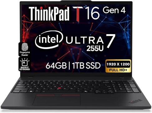 Lenovo ThinkPad T16 Gen 4 16 WUXGA IPS Display, Intel Ultra 5-225U (Beats i7-1355U), 32GB DDR5, 512GB SSD, HD Webcam, WiFi 6E + BT, RJ-45, Backlit Keyboard, FP Reader, W11P, Business Laptop - Black in Saudi Arabia