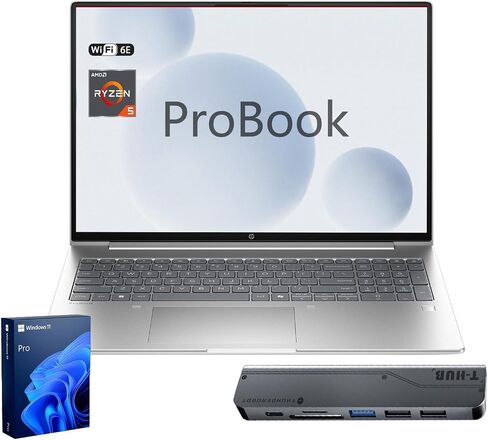 HP ProBook 4 G1a Business AI Laptop, 16" FHD+, AMD Ryzen 5 230 up to 4.9 GHz, 16GB DDR5, 512GB SSD, HDMI, 1080p FHD Camera, Wi-Fi 6E, Win 11 Pro, Long Life Battery, Fast Charging, Bundle w/ 7-in-1 Hub in Saudi Arabia