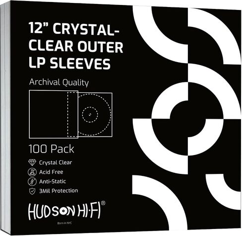 Hudson Hi-Fi Flexible Archival-Grade Vinyl Jacket Outer Sleeves – 100 Pack – Crystal Clear Polypropylene, Anti-Static & Acid-Free in Saudi Arabia