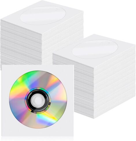 200 Pack Paper CD DVD Sleeves, White | DVD Sleeves Envelope Holder, Clear Window and Flap, 5x5 inch/12.7x12.7 cm in Saudi Arabia