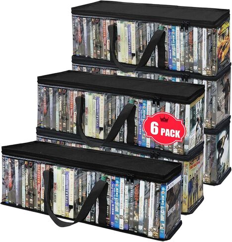 DVD Storage Bags, 6 Pack Holds 240 DVDs (40 Each), Water Resistant Clear PVC Case Holder Organizer with Handles, Stackable Media Storage for Blu Ray, CDs, Video Games in Saudi Arabia