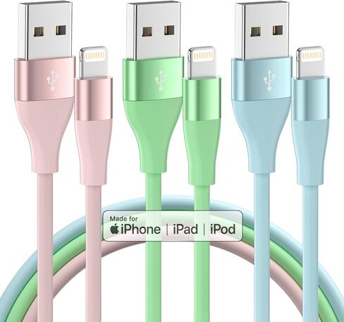 iPhone Charger Fast Charging 3Pack 10FT MFi Certified Lightning Cable | MFi Certified Fast Charging for iPhone 14/13/12/11/Pro Max/XR/XS/X/8/7/6 Plus 3 Pack 10FT TPE Durable Cable in Saudi Arabia