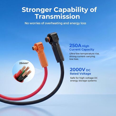 WattCycle 250A 70mm² Energy Storage Parallel Cable, 1.2m (47.2in) | Dual-Head Quick-Connect Battery Expansion Cable for 51.2V 314Ah Wall Batteries, 2000V DC Rated, IP67 Waterproof in Saudi Arabia