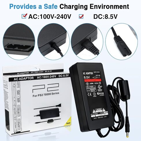 Power Cord and AV Cable for PS2, AC Power Adapter Charger Compatible with PlayStation 2 PS2 Slim A/C 70000 Gaming Console, Portable Safe Charging Replacement Set in Saudi Arabia