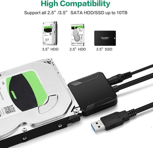 SATA to USB 3.0 Adapter for 2.5" 3.5" SSD HDD Hard Drive Reader 5Gbps | External Hard Drive Adapter Converter Includes 12V Power Adapter for Data Transfer UASP Support, Plug and Play in Saudi Arabia