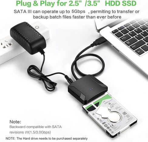 SATA to USB 3.0 Adapter for 2.5" 3.5" SSD HDD Hard Drive Reader 5Gbps | External Hard Drive Adapter Converter Includes 12V Power Adapter for Data Transfer UASP Support, Plug and Play in Saudi Arabia