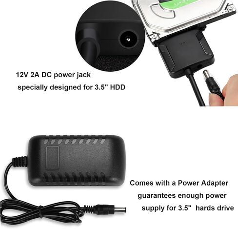 SATA to USB 3.0 Adapter for 2.5" 3.5" SSD HDD Hard Drive Reader 5Gbps | External Hard Drive Adapter Converter Includes 12V Power Adapter for Data Transfer UASP Support, Plug and Play in Saudi Arabia