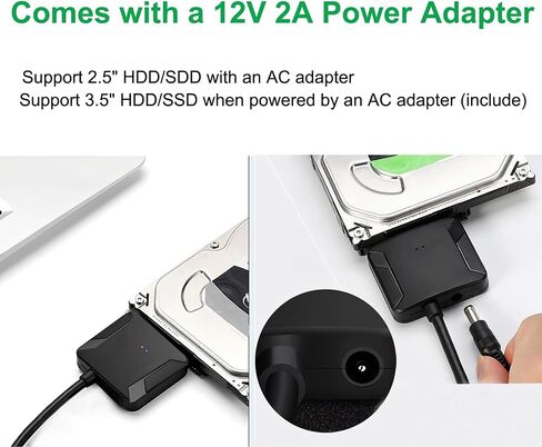 SATA to USB 3.0 Adapter for 2.5" 3.5" SSD HDD Hard Drive Reader 5Gbps | External Hard Drive Adapter Converter Includes 12V Power Adapter for Data Transfer UASP Support, Plug and Play in Saudi Arabia