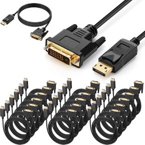 20 Pack Displayport to DVI Cable 6 FT, Uni-Directional DP to DVI Adapter Cable, 1080p @ 60 Hz Video Adapter Cord 1080p for Computer, PC, GPU, Monitor, TV, Projector in Kuwait