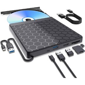 External CD DVD Drive for Laptop, CD Burner with TF/SD Card Slots, DVD Player for Laptop, USB CD DVD Drive External CD Reader Compatible with Laptop PC Desktop Windows 11/10/8.1/7 Linux Mac OS in Saudi Arabia