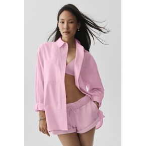 Alo Yoga Cotton Real Deal Button Up Long Sleeve - Pink Marshmallow in Saudi Arabia